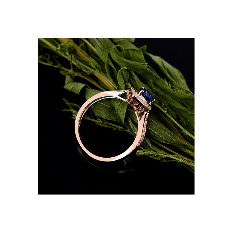 Anello Solitario Composto Jaffna - Oro Rosa, Diamanti & Zaffiro Pera - 9