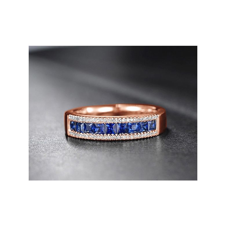 Anello Luce Blu - Oro Rosa, Riviera di Zaffiri Princess a Binario & Diamanti - 6