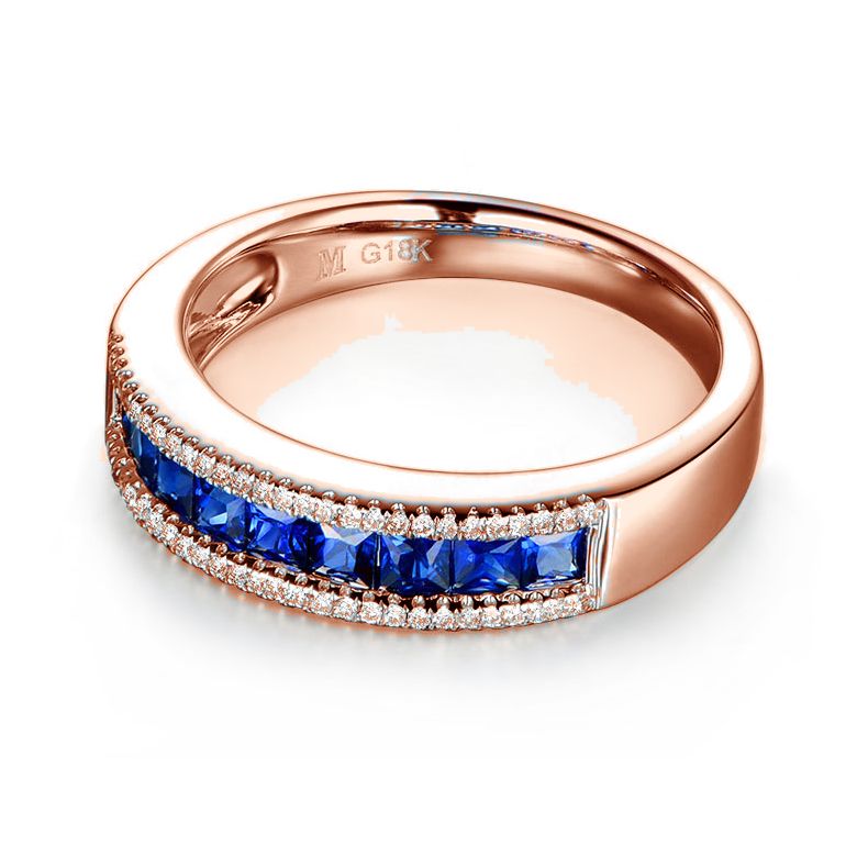 Anello Luce Blu - Oro Rosa, Riviera di Zaffiri Princess a Binario & Diamanti - 4