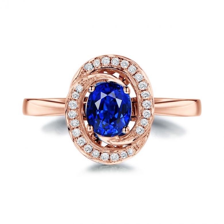 Solitario Sinharâja - Oro Rosa, Spirale di Diamanti & Zaffiro Ovale - 1