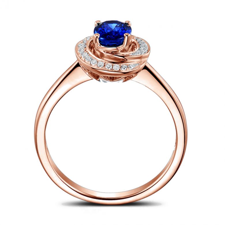 Solitario Sinharâja - Oro Rosa, Spirale di Diamanti & Zaffiro Ovale - 4