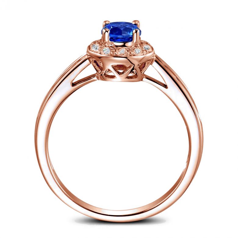 Anello Solitario Composto Kandy - Oro Rosa, Diamanti & Zaffiro Blu - 6