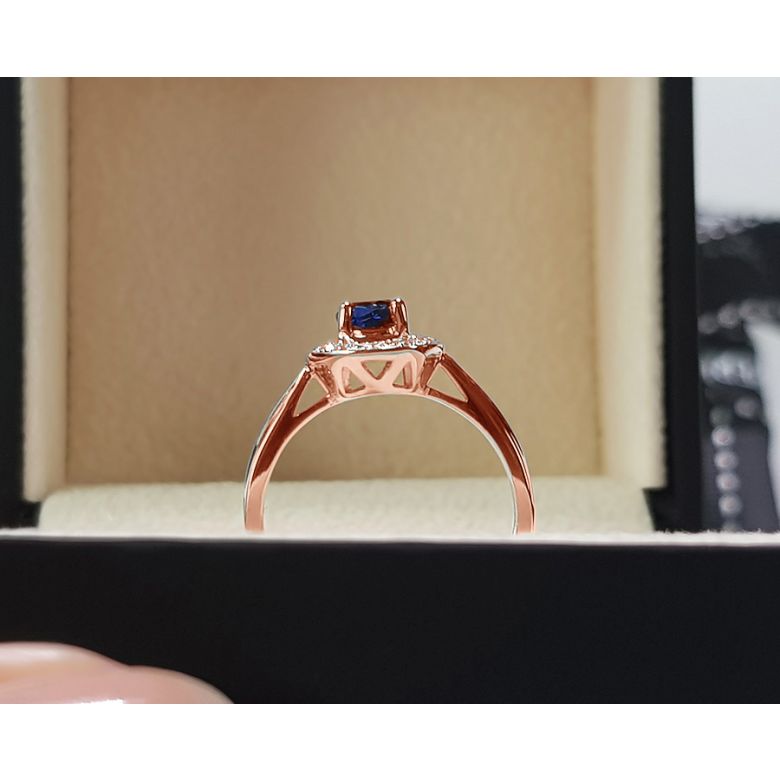 Anello Solitario Composto Kandy - Oro Rosa, Diamanti & Zaffiro Blu - 5