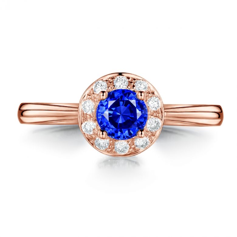 Anello Solitario Composto Kandy - Oro Rosa, Diamanti & Zaffiro Blu - 4