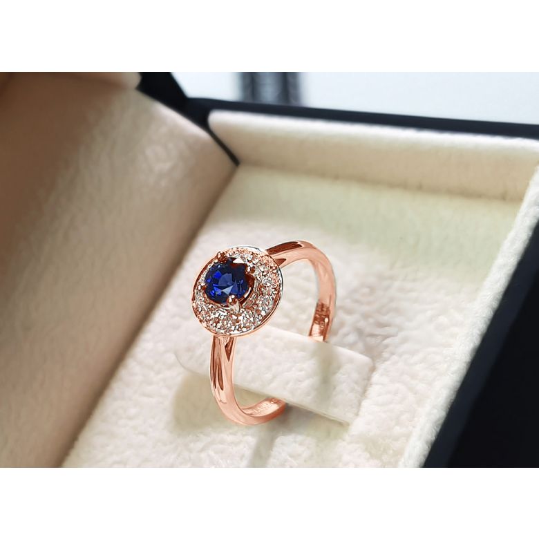 Anello Solitario Composto Kandy - Oro Rosa, Diamanti & Zaffiro Blu - 10