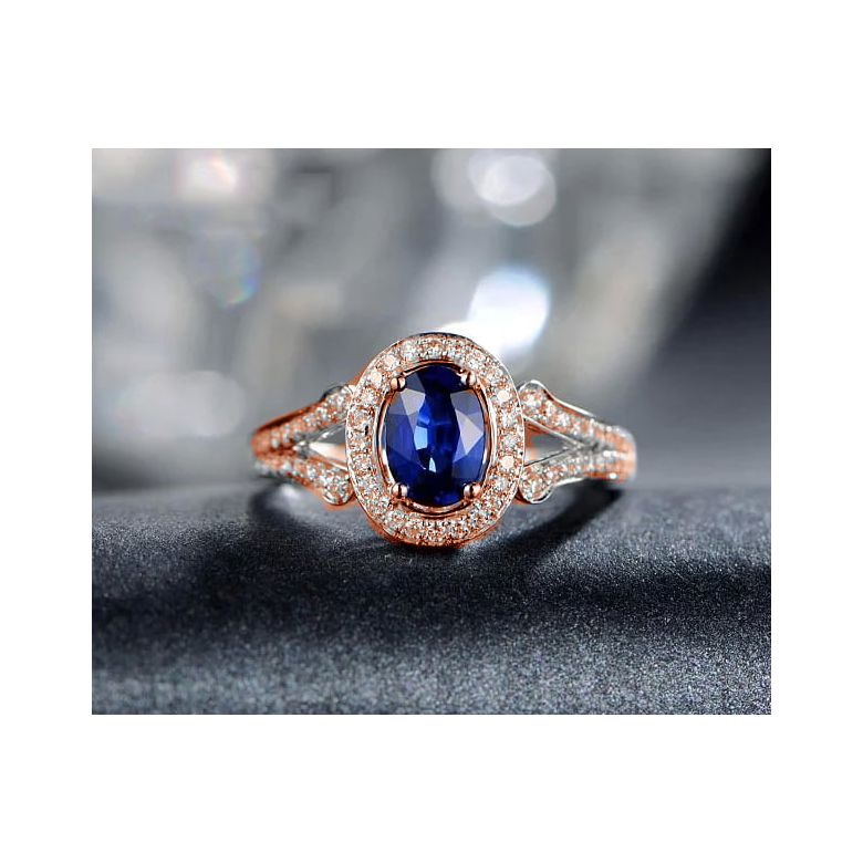 Anello Solitario Composto Dambulla - Oro Rosa, Diamanti & Zaffiro - 2
