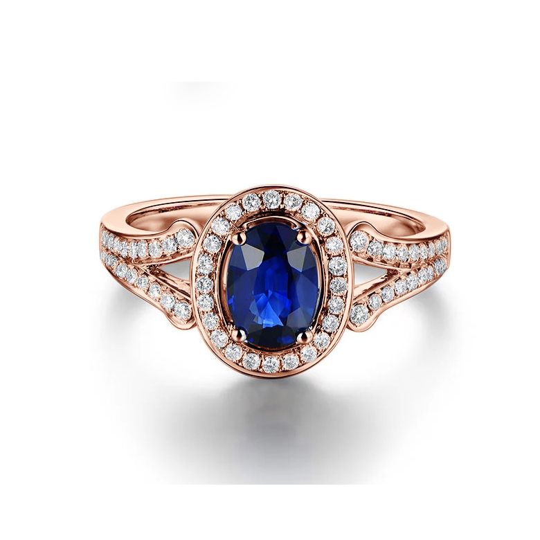 Anello Solitario Composto Dambulla - Oro Rosa, Diamanti & Zaffiro - 1
