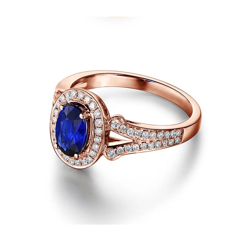 Anello Solitario Composto Dambulla - Oro Rosa, Diamanti & Zaffiro - 5