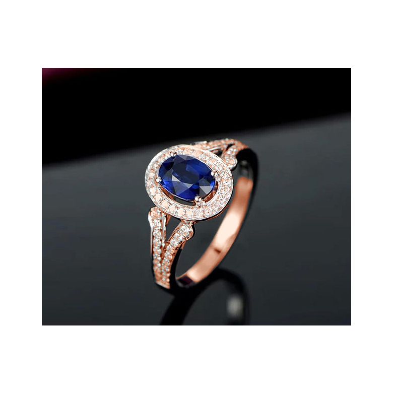 Anello Solitario Composto Dambulla - Oro Rosa, Diamanti & Zaffiro - 6