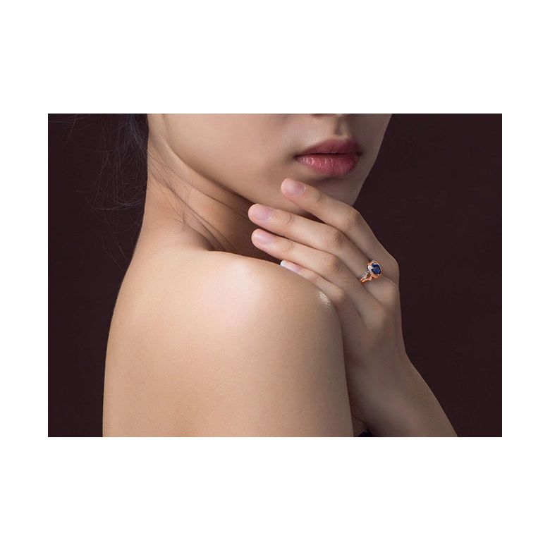 Anello Solitario Composto Dambulla - Oro Rosa, Diamanti & Zaffiro - 3