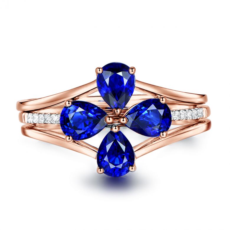 Anello da Donna Eucléia - Oro Rosa, Diamanti & Zaffiri Pera - 5