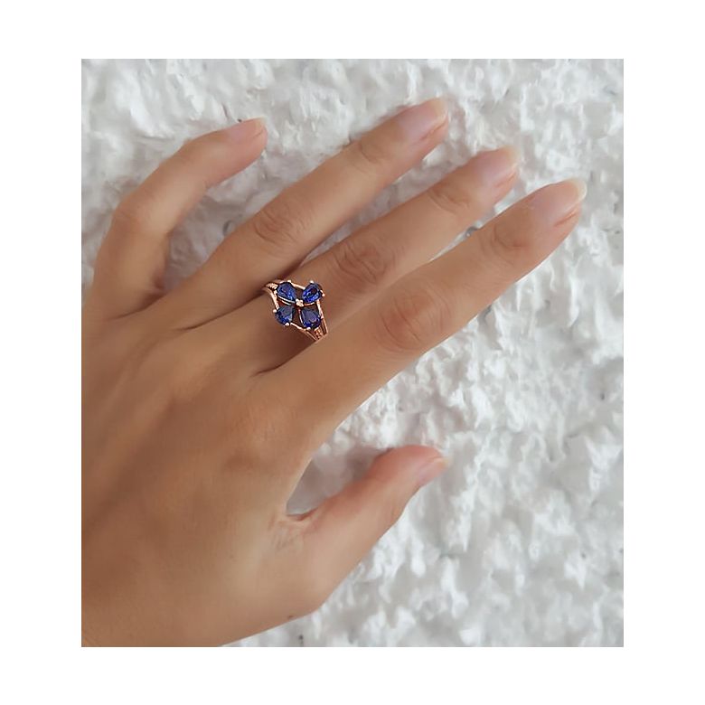 Anello da Donna Eucléia - Oro Rosa, Diamanti & Zaffiri Pera - 2