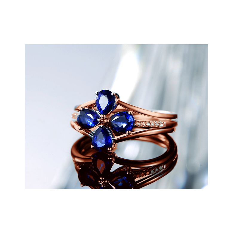 Anello da Donna Eucléia - Oro Rosa, Diamanti & Zaffiri Pera - 4