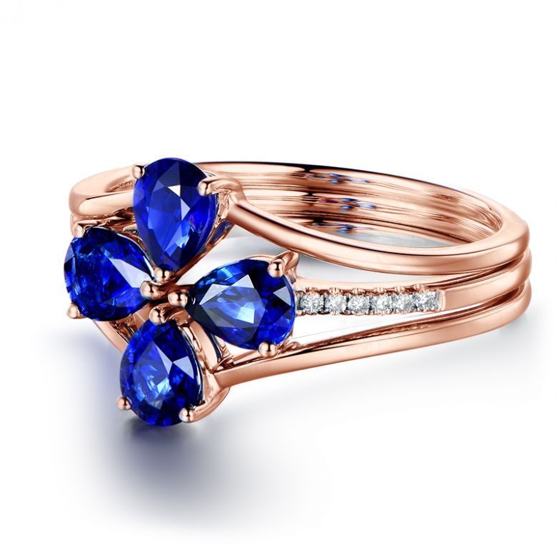 Anello da Donna Eucléia - Oro Rosa, Diamanti & Zaffiri Pera - 8