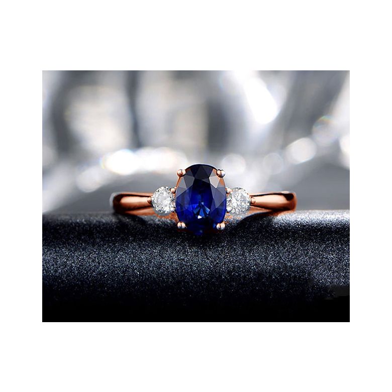 Anello da Donna Cybèle - Oro Rosa, Diamanti & Zaffiro Blu Ovale - 4