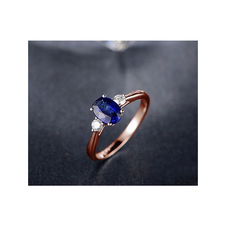 Anello da Donna Cybèle - Oro Rosa, Diamanti & Zaffiro Blu Ovale - 6