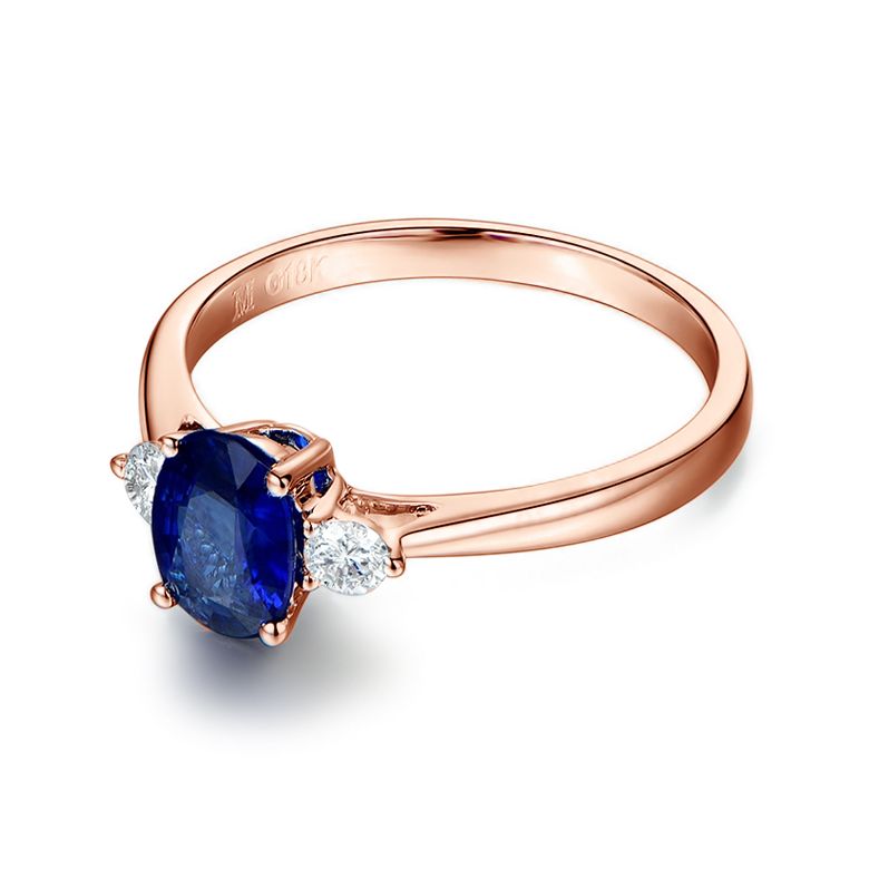 Anello da Donna Cybèle - Oro Rosa, Diamanti & Zaffiro Blu Ovale - 5