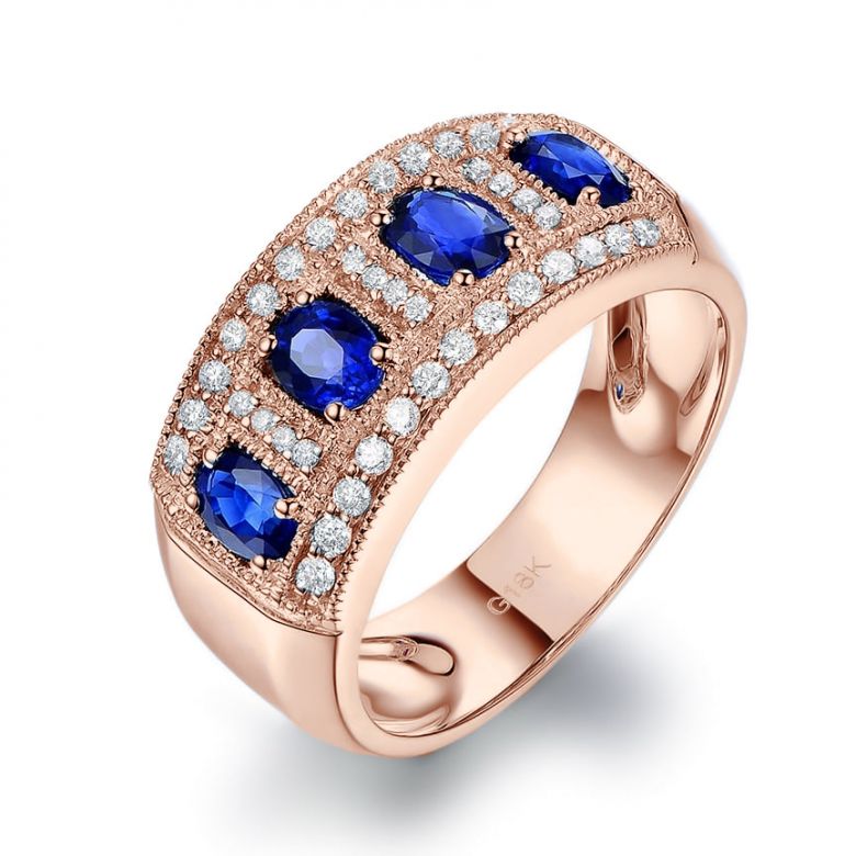 Anello Bhagya - Oro Rosa, Riviera Mezzo Giro di Zaffiri & Diamanti - 1