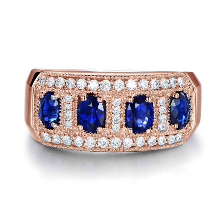 Anello Bhagya - Oro Rosa, Riviera Mezzo Giro di Zaffiri & Diamanti - 5
