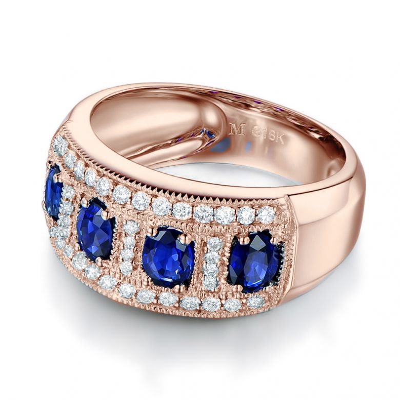 Anello Bhagya - Oro Rosa, Riviera Mezzo Giro di Zaffiri & Diamanti - 6