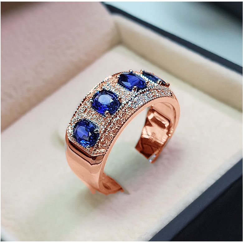 Anello Bhagya - Oro Rosa, Riviera Mezzo Giro di Zaffiri & Diamanti - 7