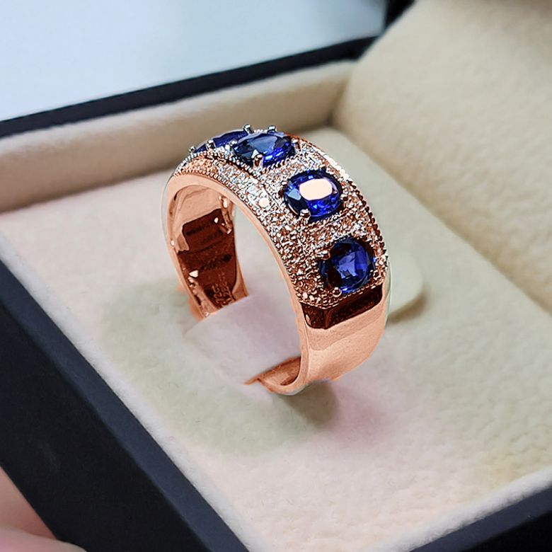 Anello Bhagya - Oro Rosa, Riviera Mezzo Giro di Zaffiri & Diamanti - 8