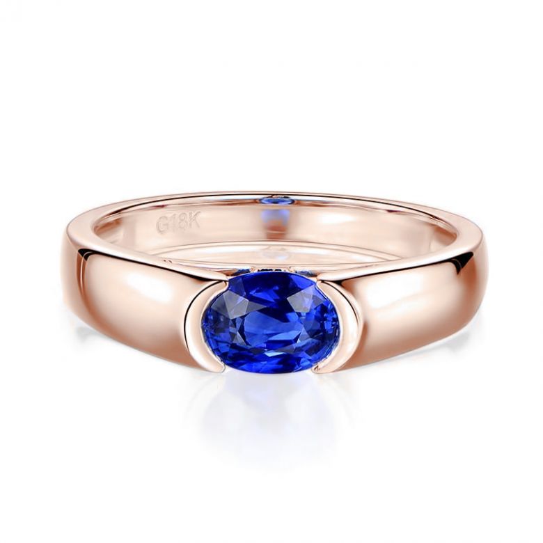 Anello Shitala - Oro Rosa & Zaffiro Ovale Solitario - 3