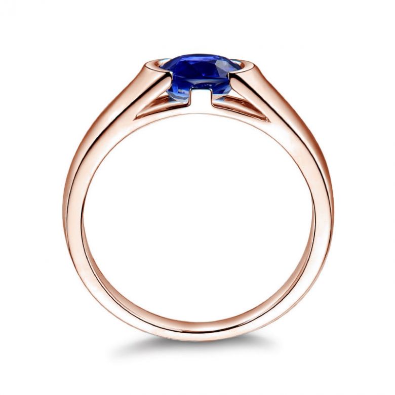 Anello Shitala - Oro Rosa & Zaffiro Ovale Solitario - 4