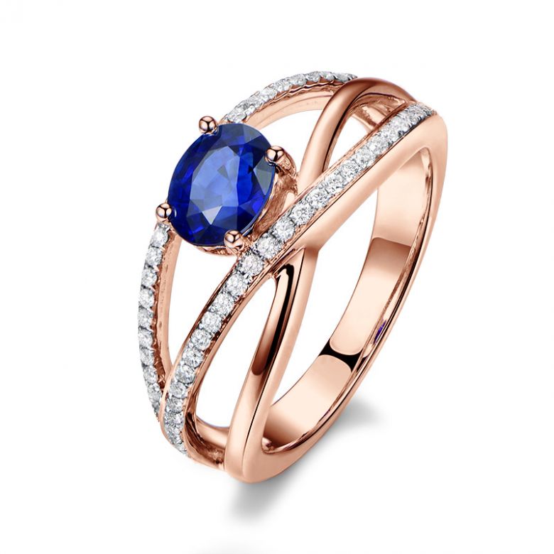 Solitario Composto Sharmini - Oro Rosa, Diamanti & Zaffiro Ovale - 2