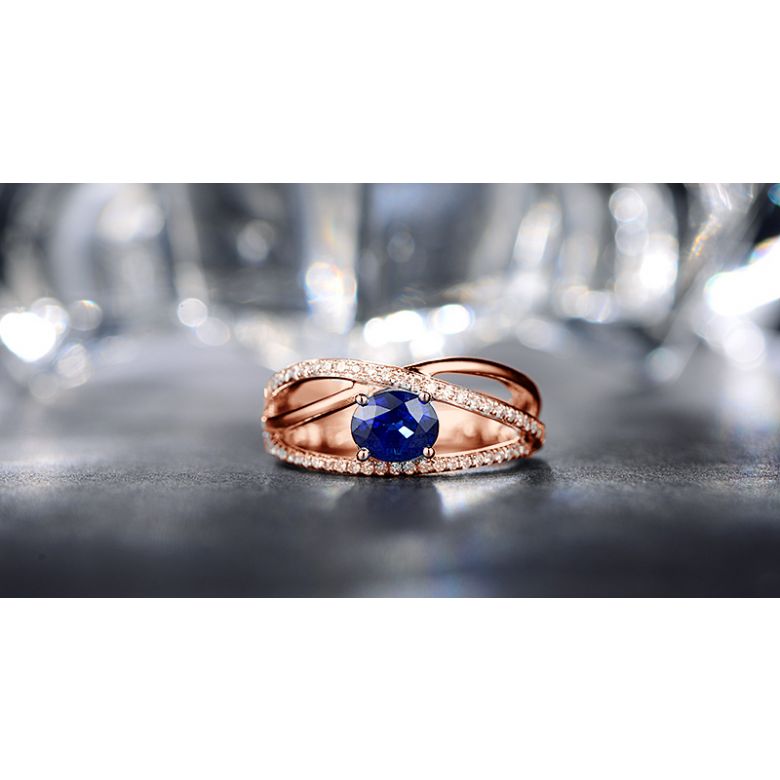 Solitario Composto Sharmini - Oro Rosa, Diamanti & Zaffiro Ovale - 6
