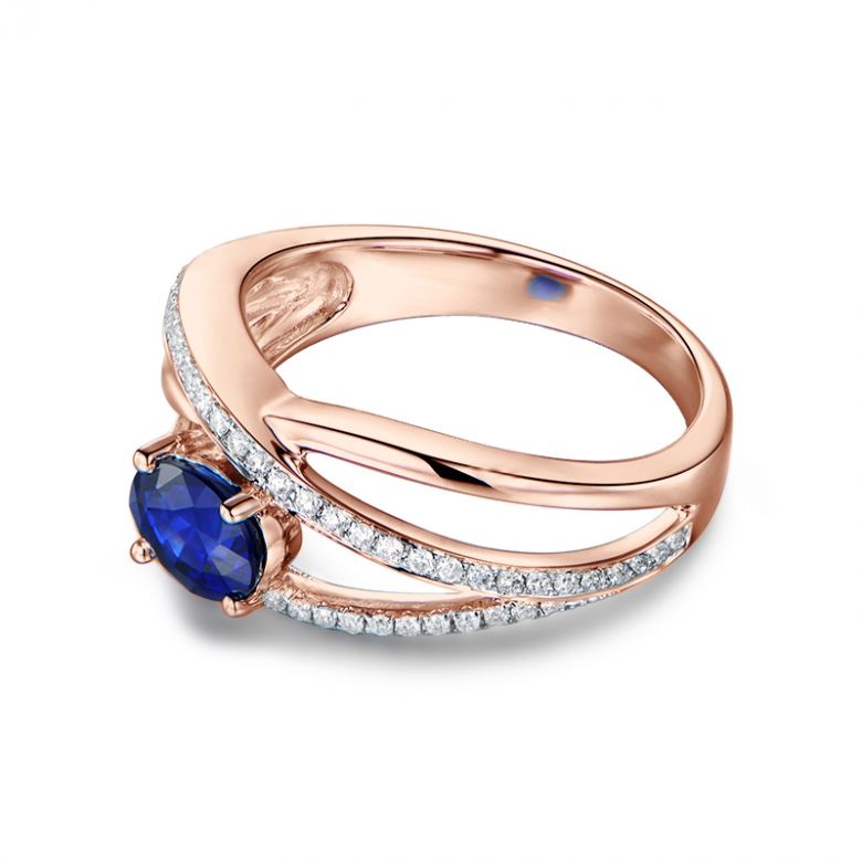 Solitario Composto Sharmini - Oro Rosa, Diamanti & Zaffiro Ovale - 9