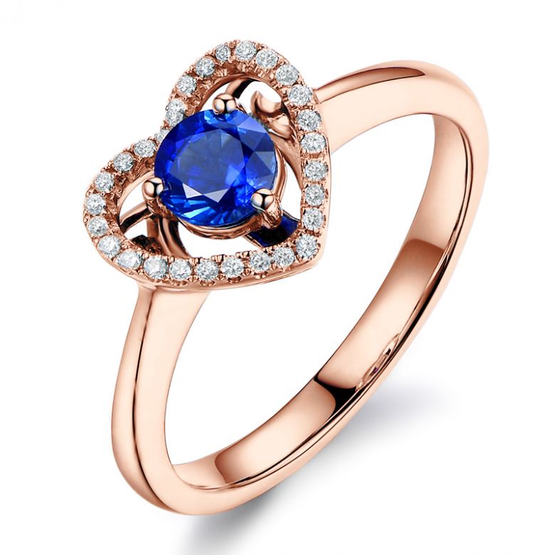 Anello Love Me Tender - Oro Rosa, Diamanti & Zaffiro Blu - 1