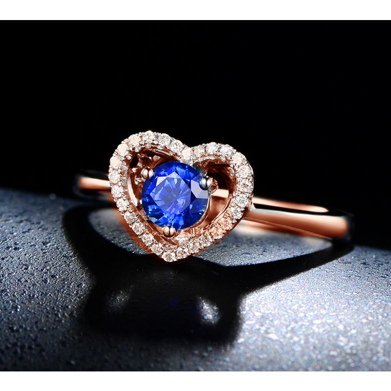 Anello Love Me Tender - Oro Rosa, Diamanti & Zaffiro Blu - 3