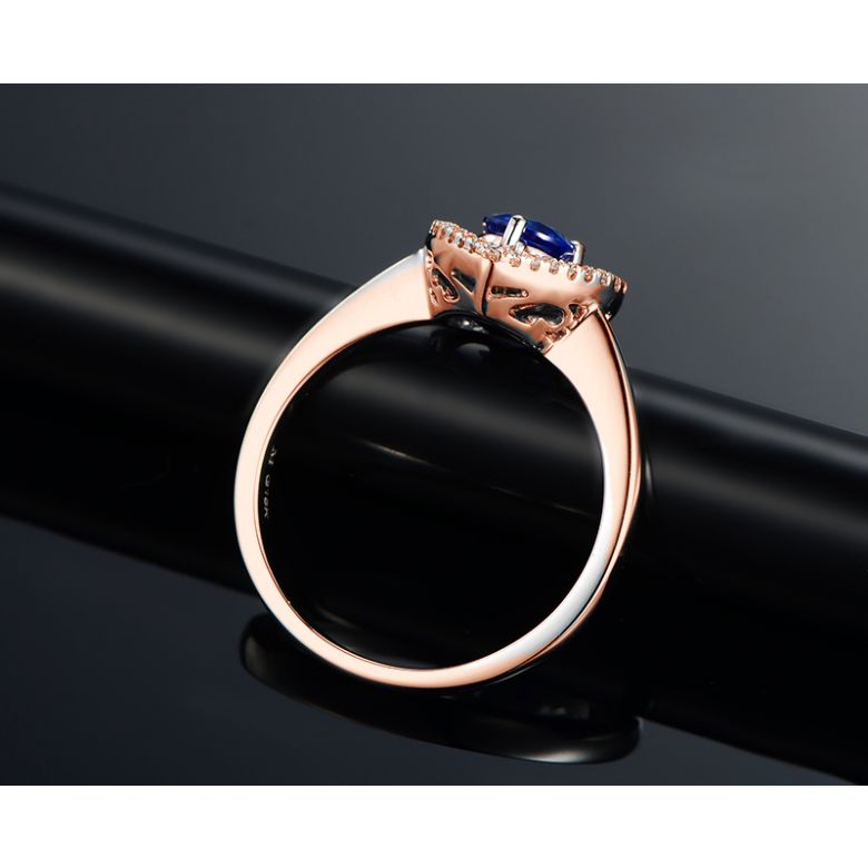 Anello Love Me Tender - Oro Rosa, Diamanti & Zaffiro Blu - 4