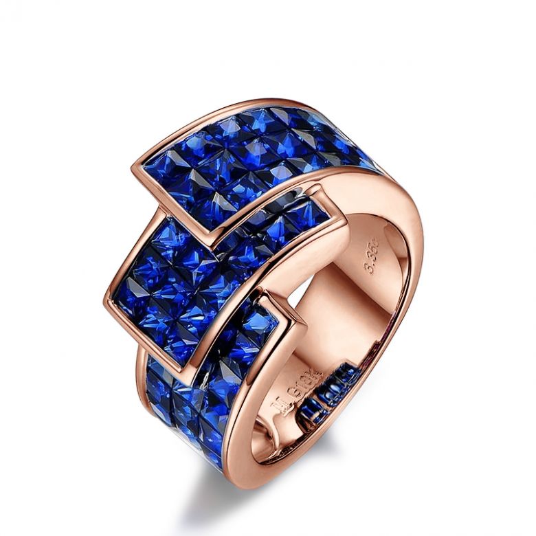 Anello Simone de Beauvoir - Oro Rosa e Pavé Zaffiri Princess a Binario - 1