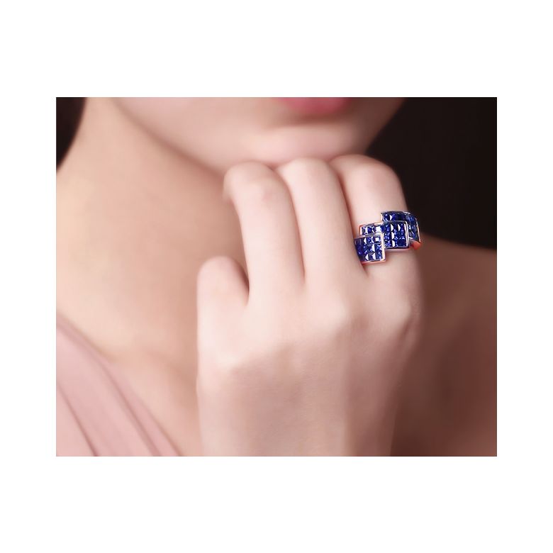 Anello Simone de Beauvoir - Oro Rosa e Pavé Zaffiri Princess a Binario - 2