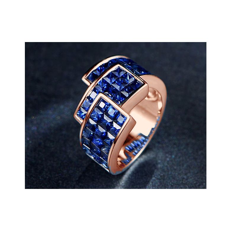 Anello Simone de Beauvoir - Oro Rosa e Pavé Zaffiri Princess a Binario - 4