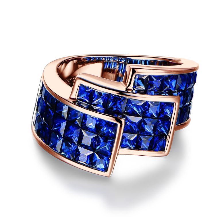 Anello Simone de Beauvoir - Oro Rosa e Pavé Zaffiri Princess a Binario - 5