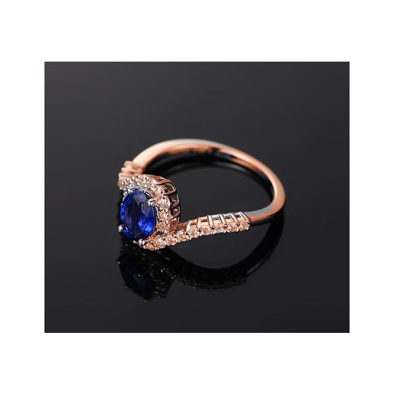 Solitario Composto Eye - Oro Rosa, Diamanti & Zaffiro Ovale - 3