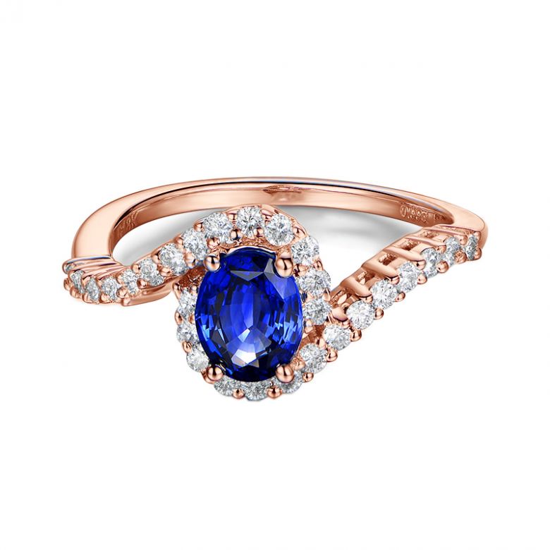 Solitario Composto Eye - Oro Rosa, Diamanti & Zaffiro Ovale - 4