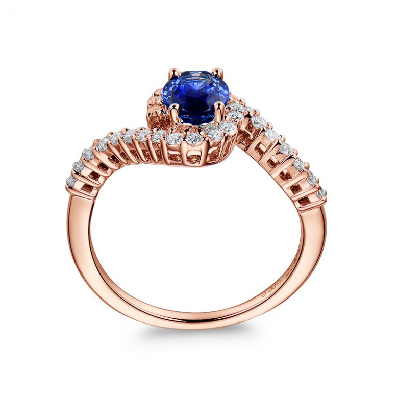 Solitario Composto Eye - Oro Rosa, Diamanti & Zaffiro Ovale - 5