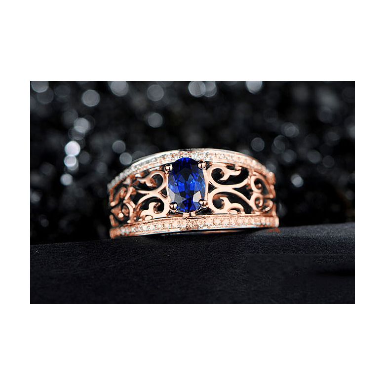 Solitario Composto Hiruni - Oro Rosa, Diamanti & Zaffiro Ovale - 3