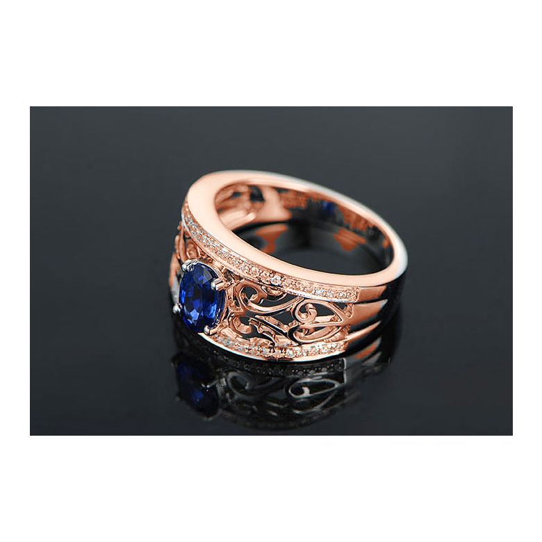 Solitario Composto Hiruni - Oro Rosa, Diamanti & Zaffiro Ovale - 4