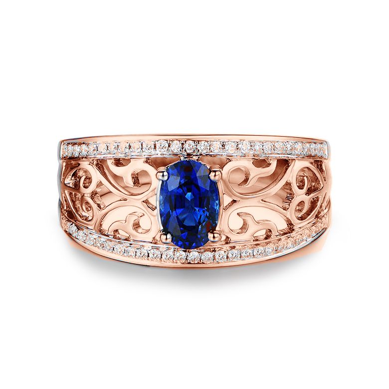 Solitario Composto Hiruni - Oro Rosa, Diamanti & Zaffiro Ovale - 9