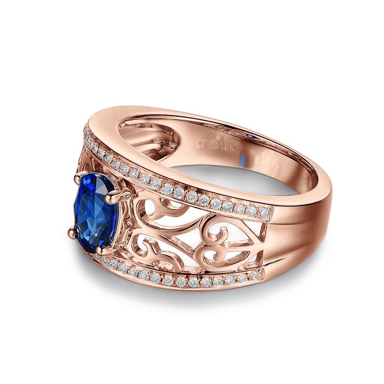Solitario Composto Hiruni - Oro Rosa, Diamanti & Zaffiro Ovale - 10
