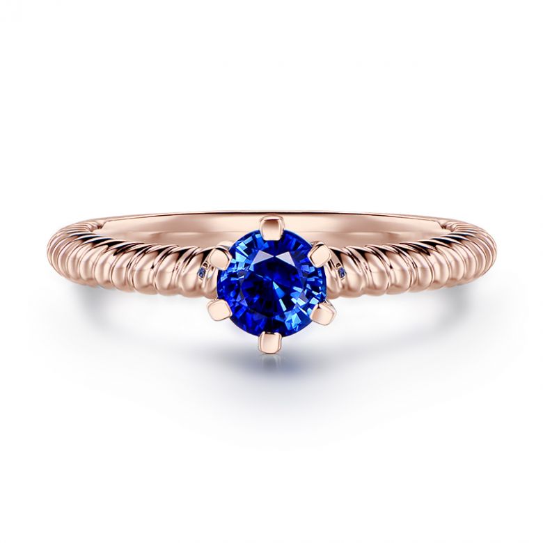 Anello Mariamman - Oro Rosa & Zaffiro Blu Solitario - 1