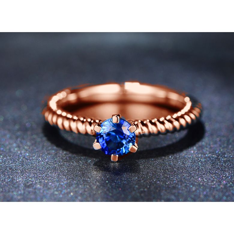 Anello Mariamman - Oro Rosa & Zaffiro Blu Solitario - 3