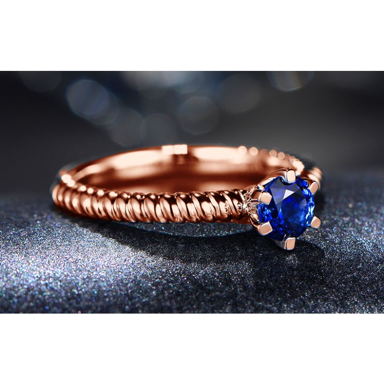 Anello Mariamman - Oro Rosa & Zaffiro Blu Solitario - 4