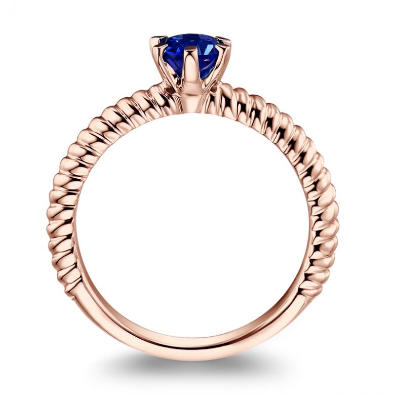 Anello Mariamman - Oro Rosa & Zaffiro Blu Solitario - 5