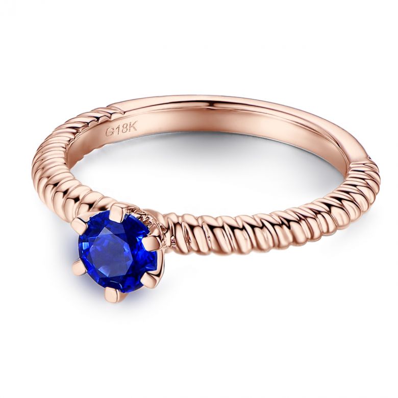 Anello Mariamman - Oro Rosa & Zaffiro Blu Solitario - 6